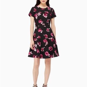 Kate Spade Encore Rose Crepe Fit & Flare Dress Black Pink Size 4
